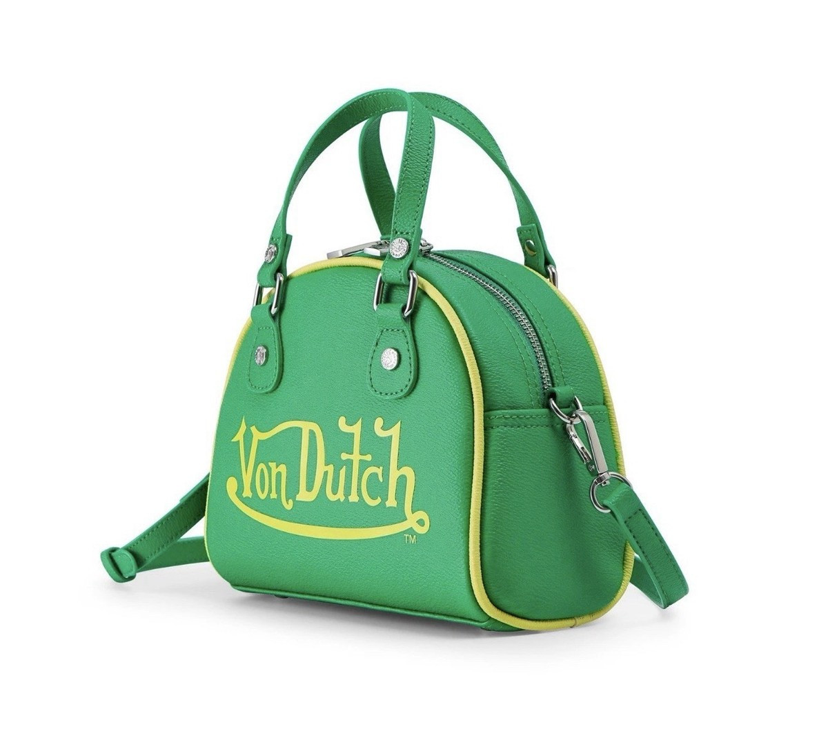 Von Dutch Green and Yellow Two-Tone Vegan Leather Bowling Bag Style # VDBB-1024 | eBay US