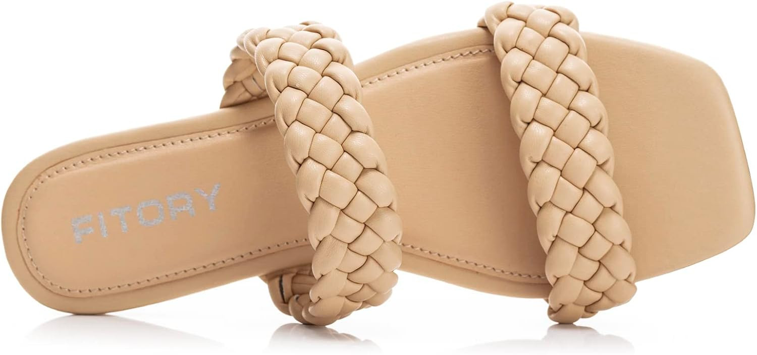 FITORY Womens Flat Sandals Fashion Round Open Toe Slip On Slides with Braided Strap Slippers for ... | Amazon (US)
