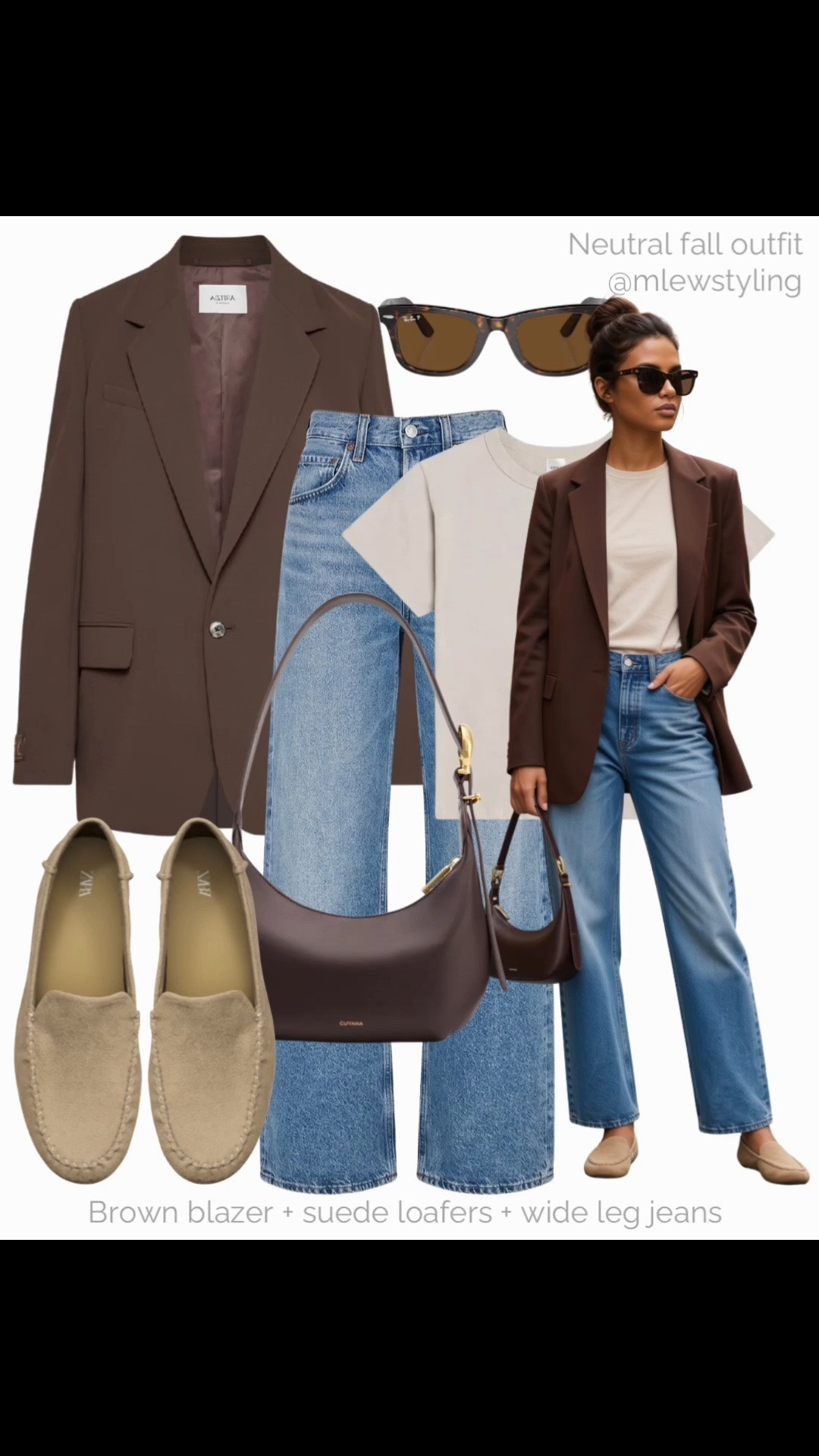 Neutral fall outfit with the mini celestia bag by @Cuyana in mocha ☕️

Tags: autumn workwear, office outfit, agolde low curve jeans, suede loafers, rayban sunglasses, Aritzia brown blazer, neutral outfit formula, capsule wardrobe 

*bag was gifted

#LTKfall #LTKbag #LTKcanada
