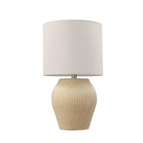 Globe Electric 61000049 18" Ceramic Table Lamp, Soft Beige Finish, Textured Base, White Linen Shade, On/Off Rotary Switch on Socket, Modern Light for Living Room, Bedroom, or Kitchen | Amazon (US)