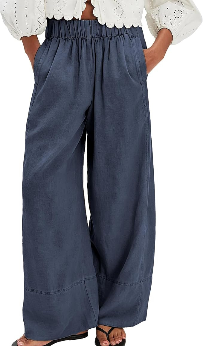 SeeLuNa Linen Pants for Women Cotton Baggy Boho Casual Palazzo Pants Wide Leg Long Lounge Trouser... | Amazon (US)