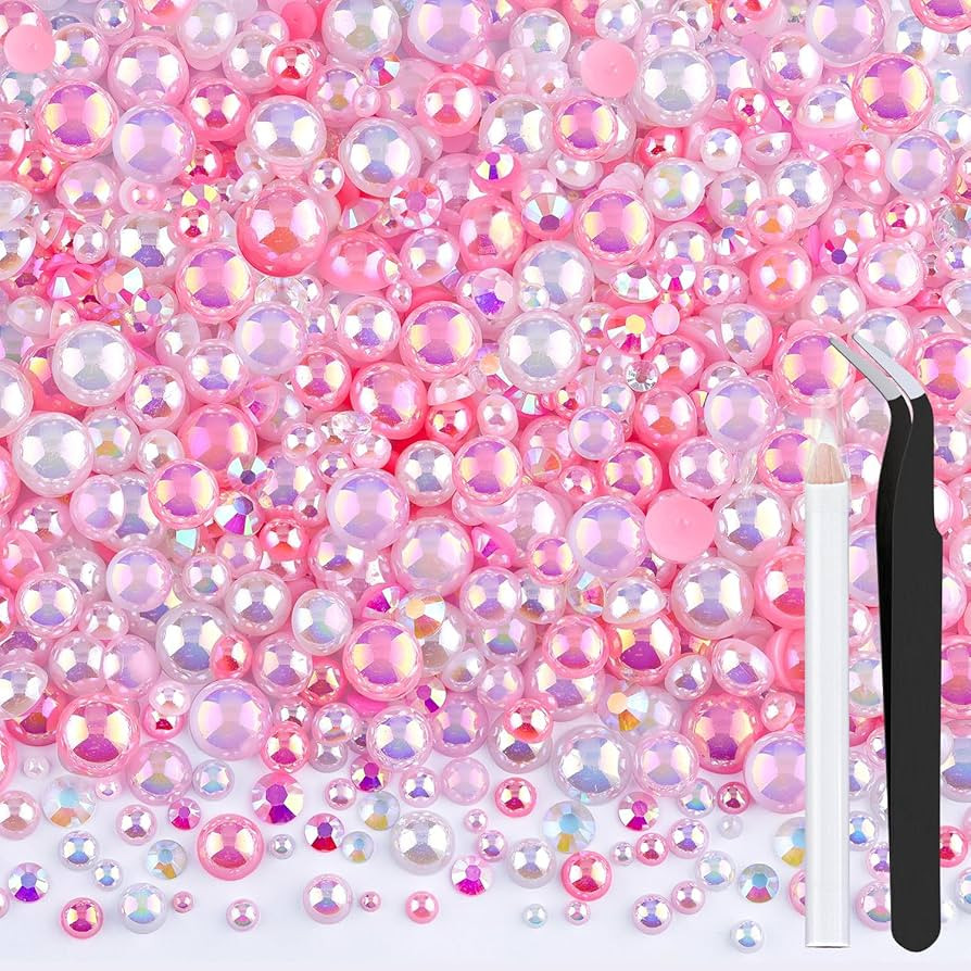 80g Flatback Pearls and Rhinestones for Crafting, Pink White Mixed Size 3-10mm Resin Rhinestones ... | Amazon (US)