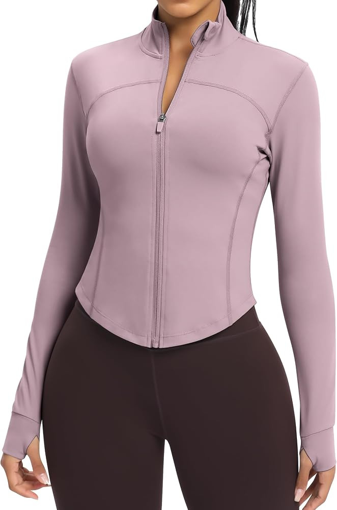 Women BBL Jacket Full Zip UP Workout Athletic Cropped Jacket wIth Thumb Holes Running Yoga Sports... | Amazon (US)