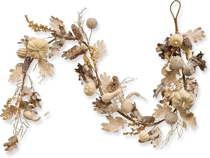 National Tree Company Artificial Autumn Garland, White, Made with Pumpkins, Gourds, Maple Leaves,... | Amazon (US)