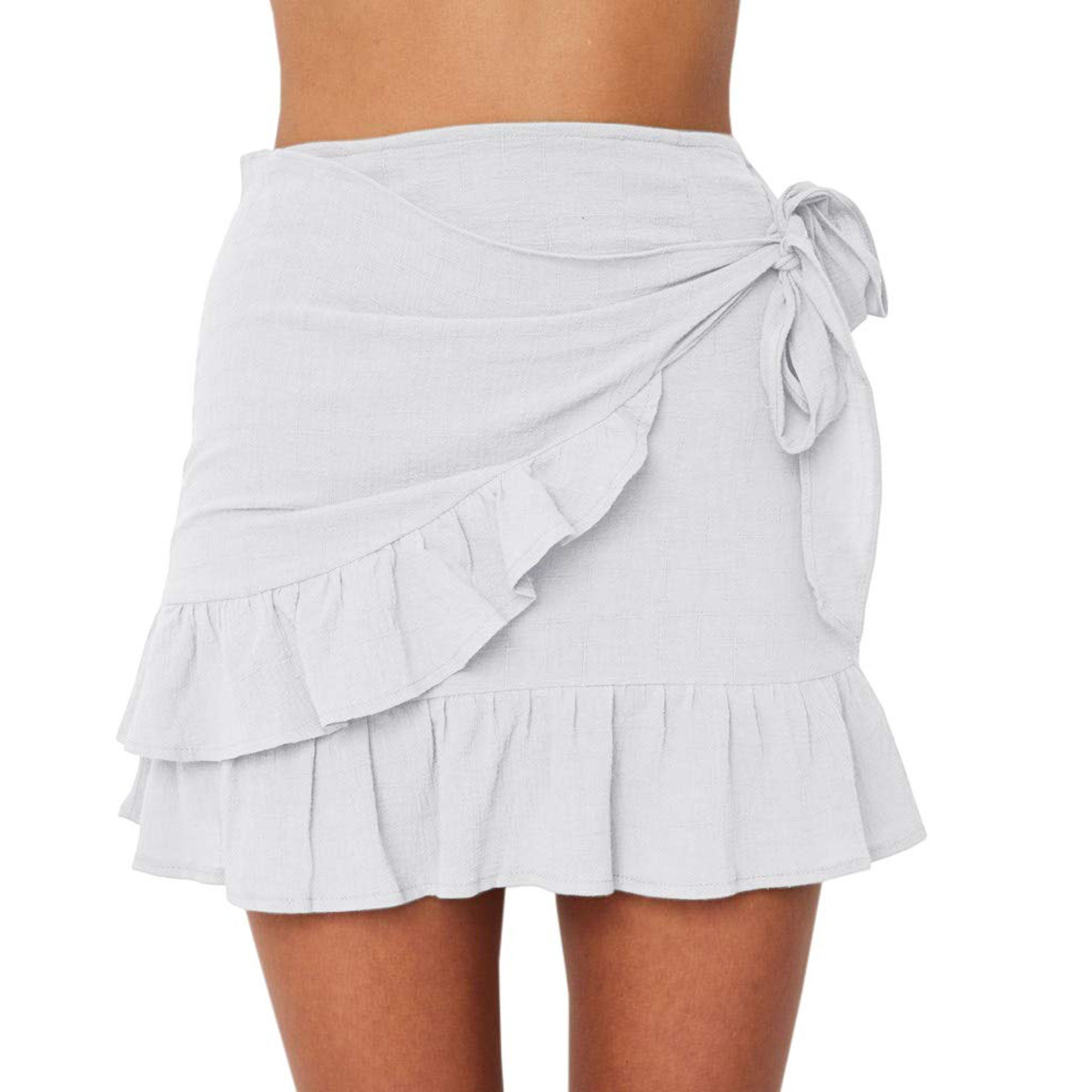 Womens Floral A Line Mini Skirts Wrap Pleated Ruffle Hem Cute Beach Short Skirts | Walmart (US)