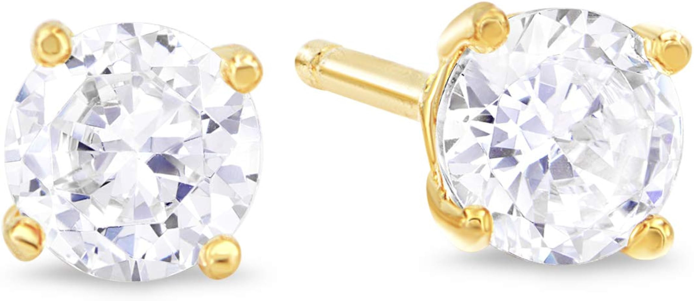 Kezef Gold Plated Sterling Silver Stud Earrings for Women and Men, Round Brilliant Cut CZ Cubic Z... | Amazon (US)