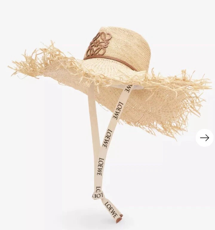 Loewe X Paula’s Ibiza Brand-patch wide-brim raffia and calfskin hat | eBay US