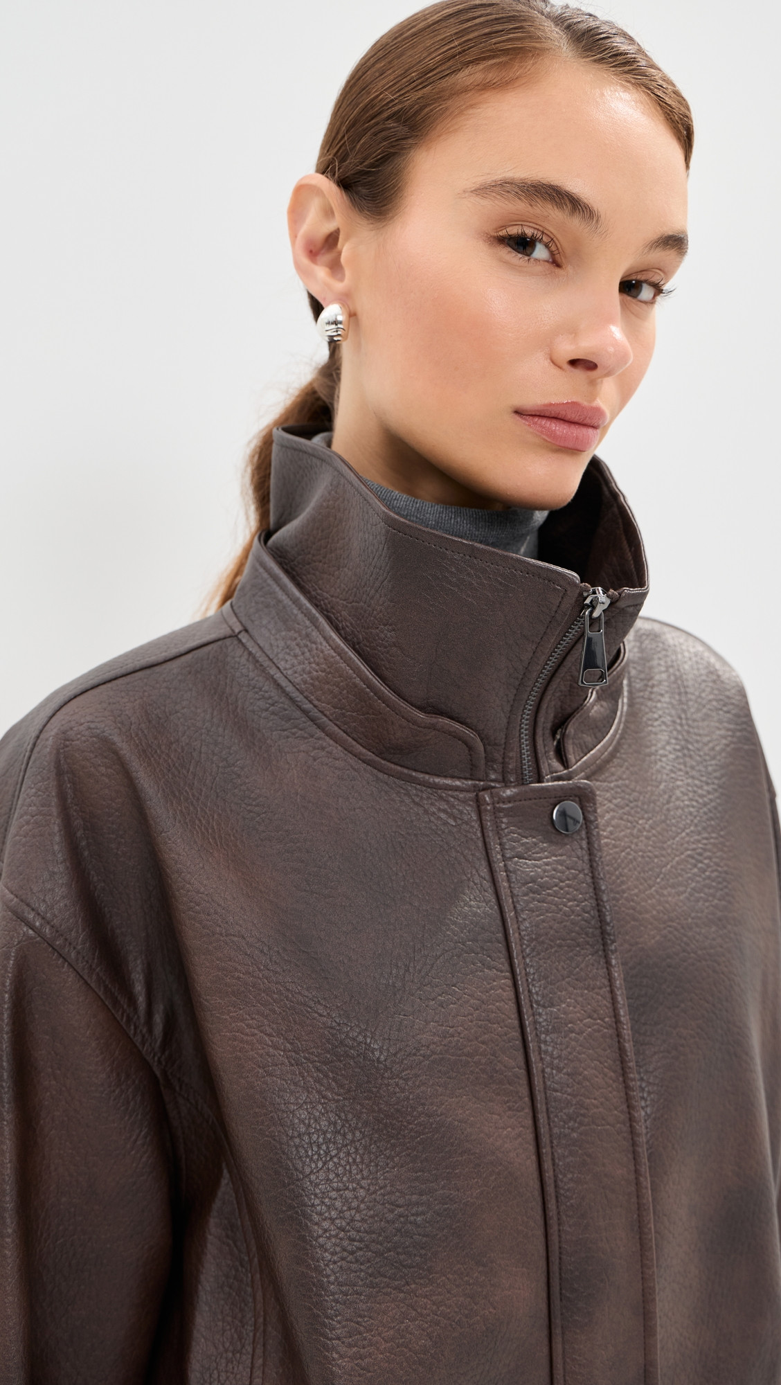 LE BOP Pebble Faux Leather Bomber Chocolate XXS | Shopbop