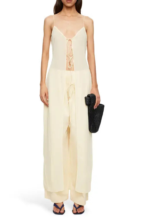 LIONESS Dune Tie Front Maxi Camisole in Lemontini at Nordstrom, Size X-Large | Nordstrom