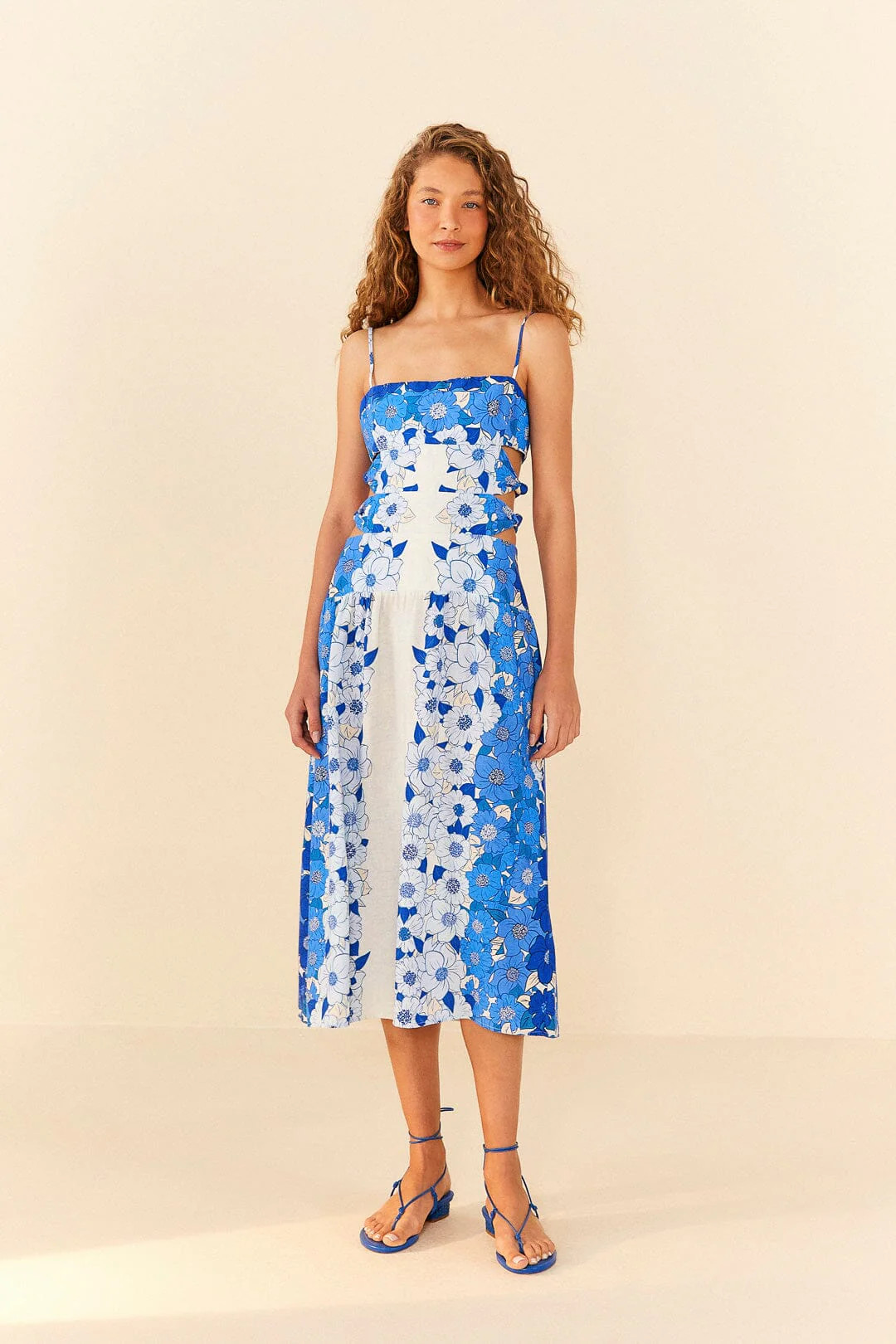 Blue Flower Stripes Midi Dress | FarmRio (US)