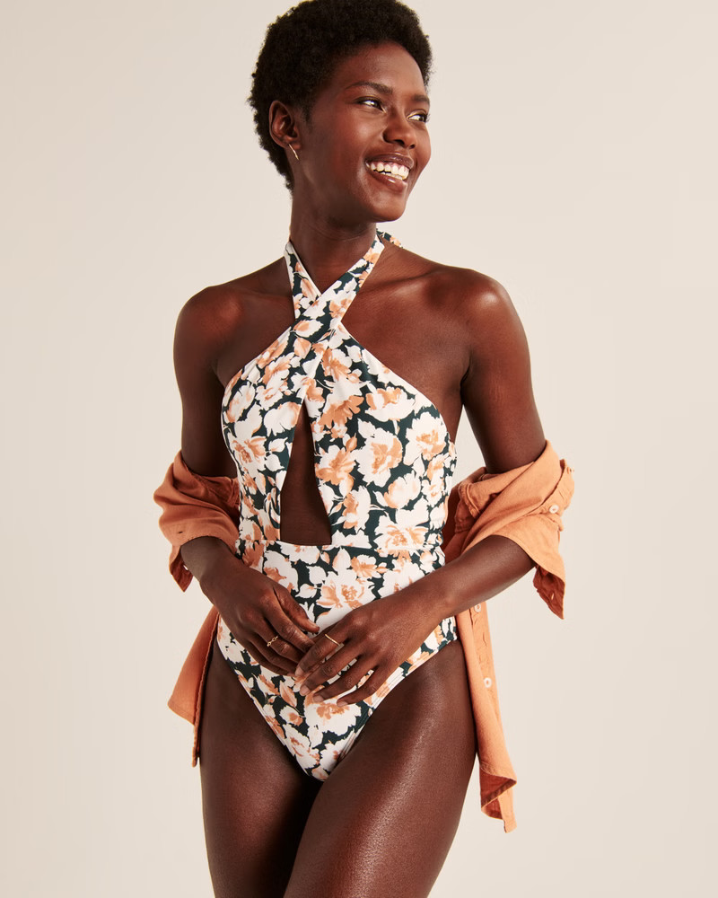 Women's Cross Halter Cutout One-Piece Swimsuit | Women's Swimwear | Abercrombie.com | Abercrombie & Fitch (US)