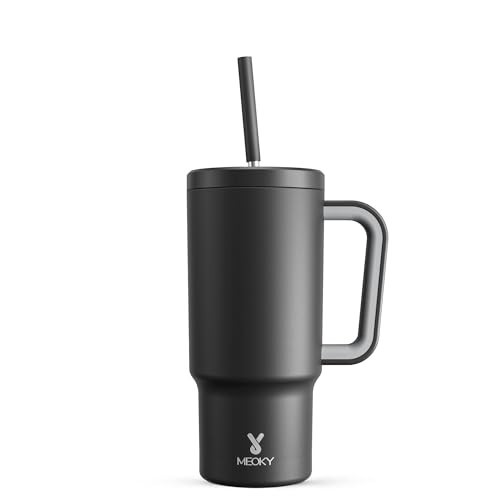 Meoky 24 oz Tumbler with Handle and Straw, 100% Leak-proof Tumbler with Lid and Straw, Insulated Stainless Steel Travel Coffee Mug, Keeps Cold for 24 Hours (Night) | Amazon (US)