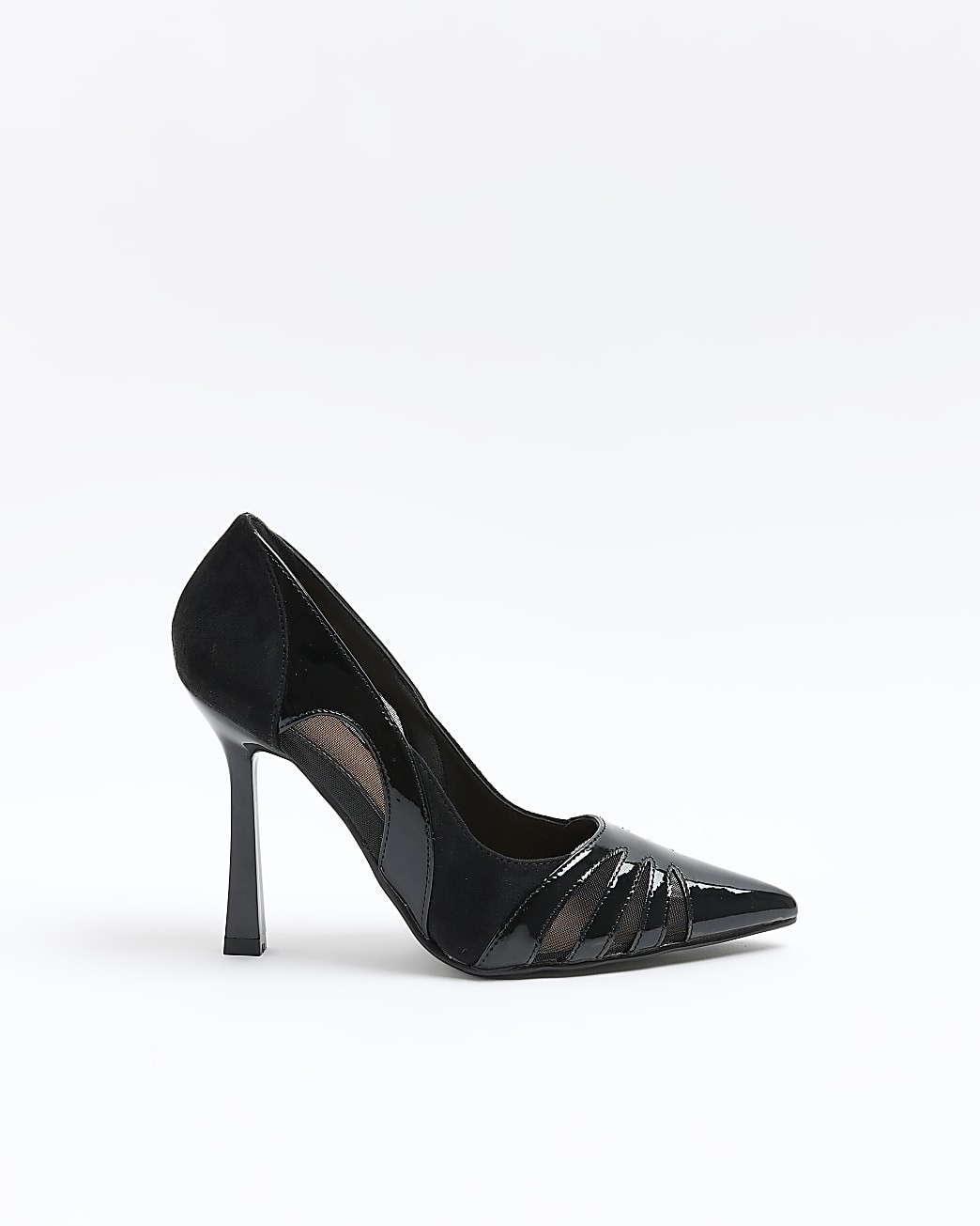Black Mesh Cut Out Heeled Court Shoes | River Island (UK & IE)