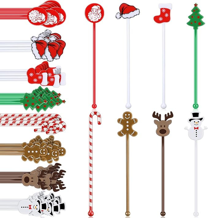 120 Pcs Christmas Plastic Swizzle Sticks Christmas Coffee and Cocktail Stirrers Hot Cocoa Stir St... | Amazon (US)