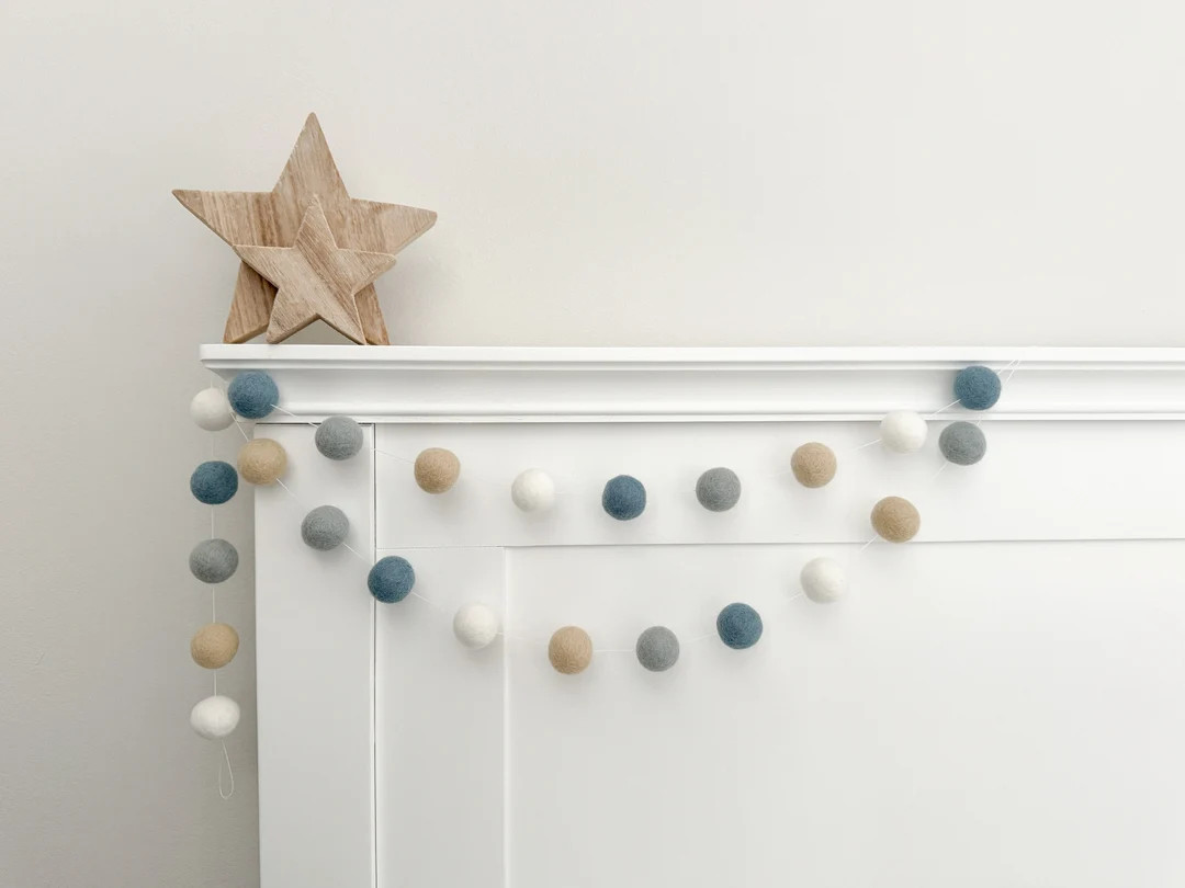 Blue Neutral Garland - Pom Pom Garland - Nursery Decor - Baby Shower Gift - Party Decoration - Co... | Etsy (Global)
