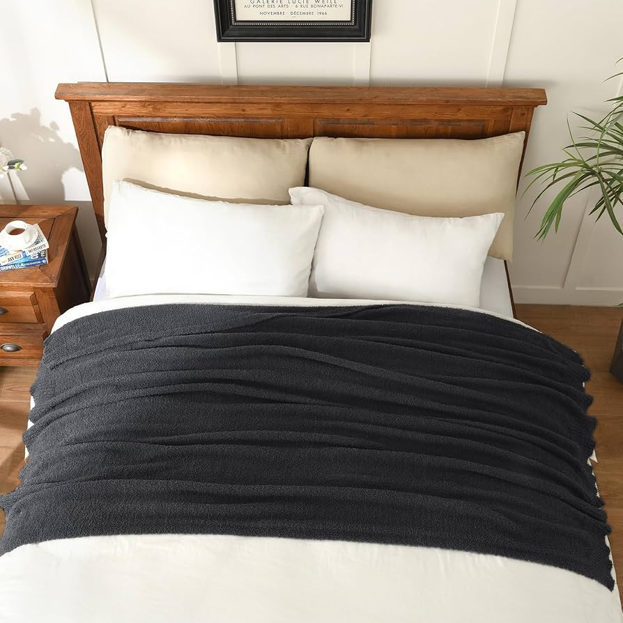 JOOJA Knitted Dark Grey Black Throw Twin Size Blanket Polyester Soft Fleece Blanket for Couch Bed... | Amazon (US)