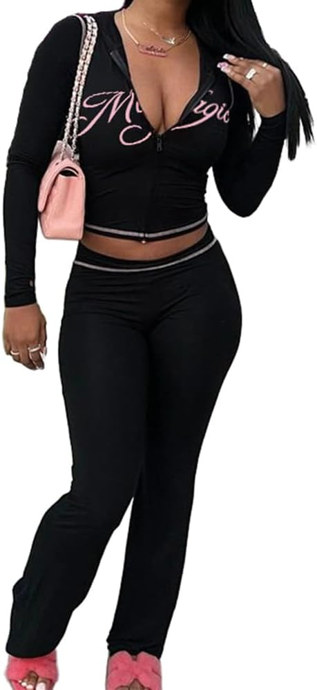 Molilove Womens 2 Piece Outfits Leopard Print Long Sleeve Zip Up Hoodie High Waist Pants Sweatsui... | Amazon (US)