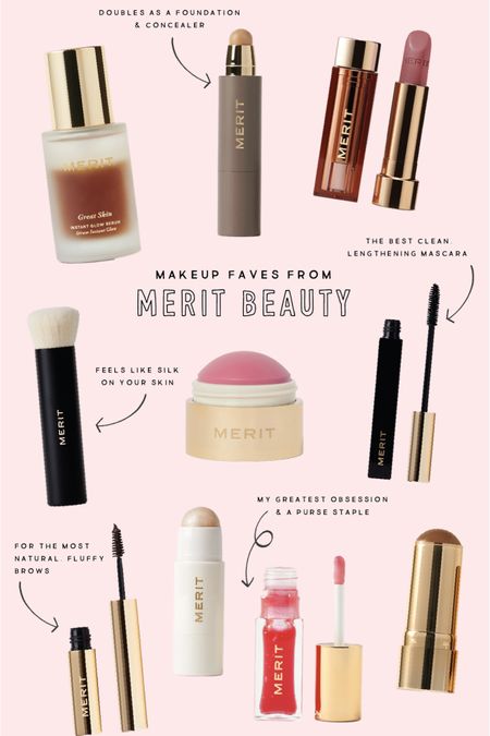 A roundup of all my favorites from Merit Beauty:

+Great Skin Instant Glow Serum as my primer/moisturizer
+Coverage w/ the Minimalist Stick in Camel & Bisque, which doubles as a foundation and concealer.
+Brush #1 to blend
+Bronze Balm is Siene
+Flush Balm Cheek in in Stockholm
+Day Glow Highlighting Balm in Cava
+Brow 1980 Pomade
+Signature Lip in Millenial
+Lip Gelée in Maraschino
+Lash Lengthening Mascara

#LTKU #LTKbeauty