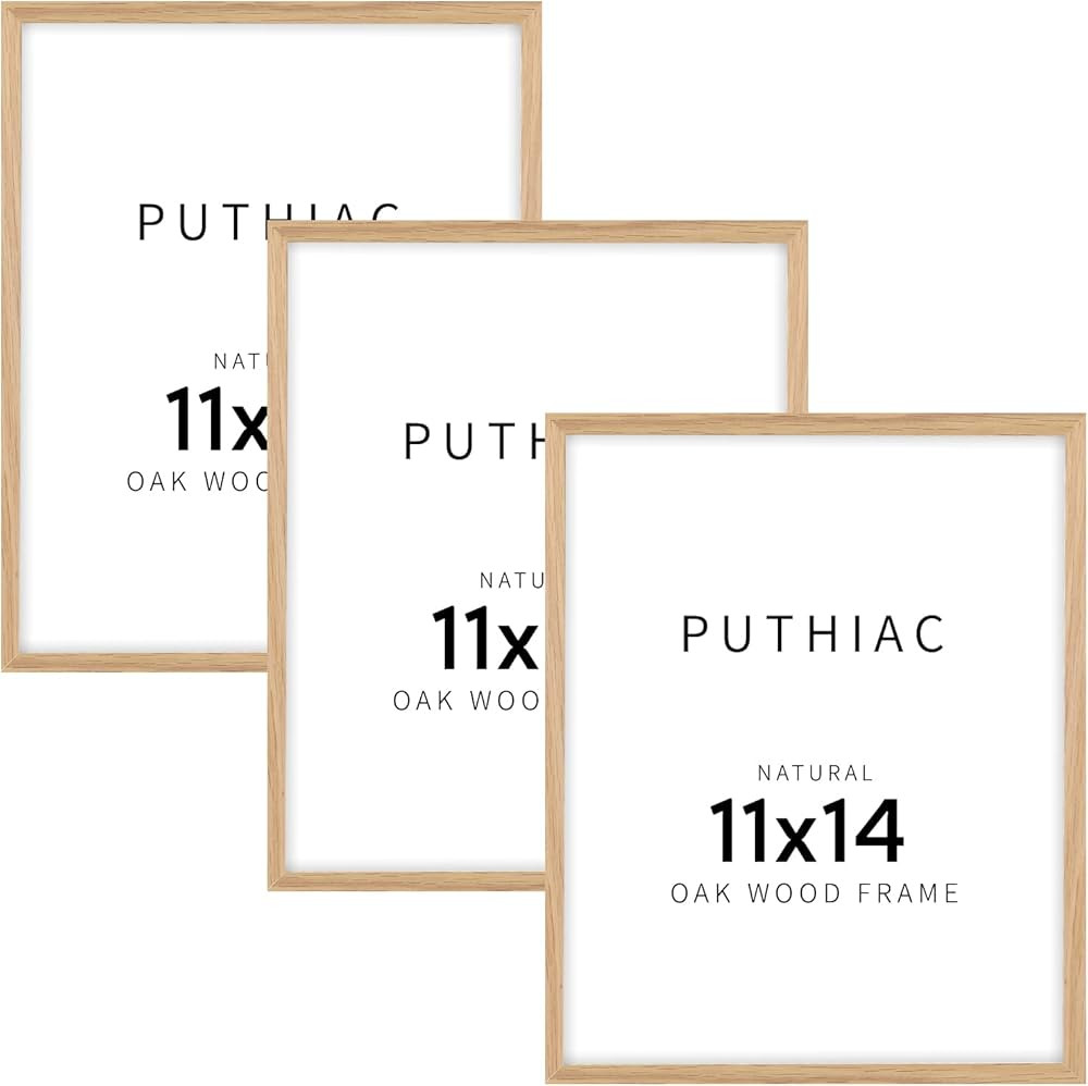 puthiac 11x14 Oak Wood Picture Frame - Minimalist 11x14 Frame Wood for Wall Art Decor, 11"x14" Na... | Amazon (US)
