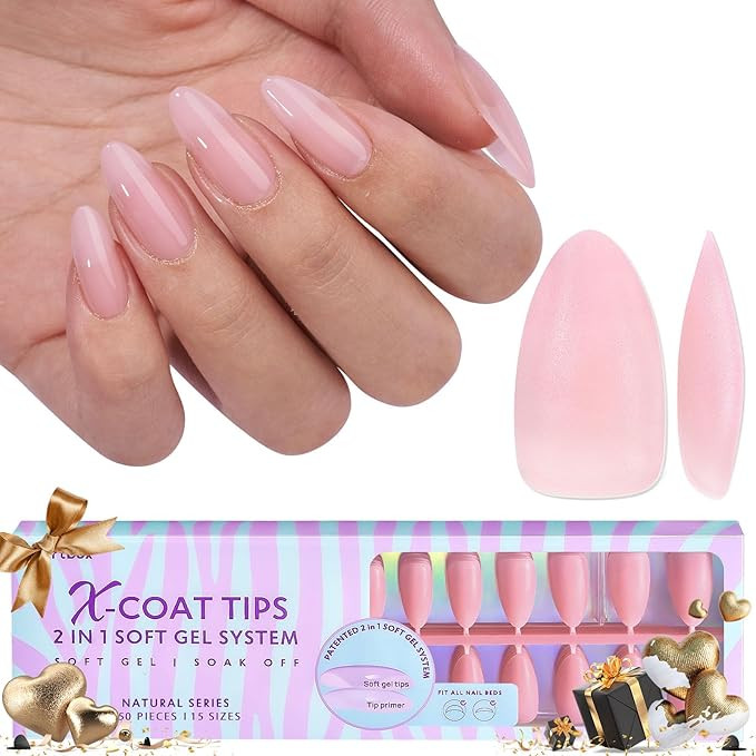 BTArtbox XCOATTIPS Natural Nail Tips - Medium Almond Press On Nails Pink, Long Lasting Soft Gel N... | Amazon (US)