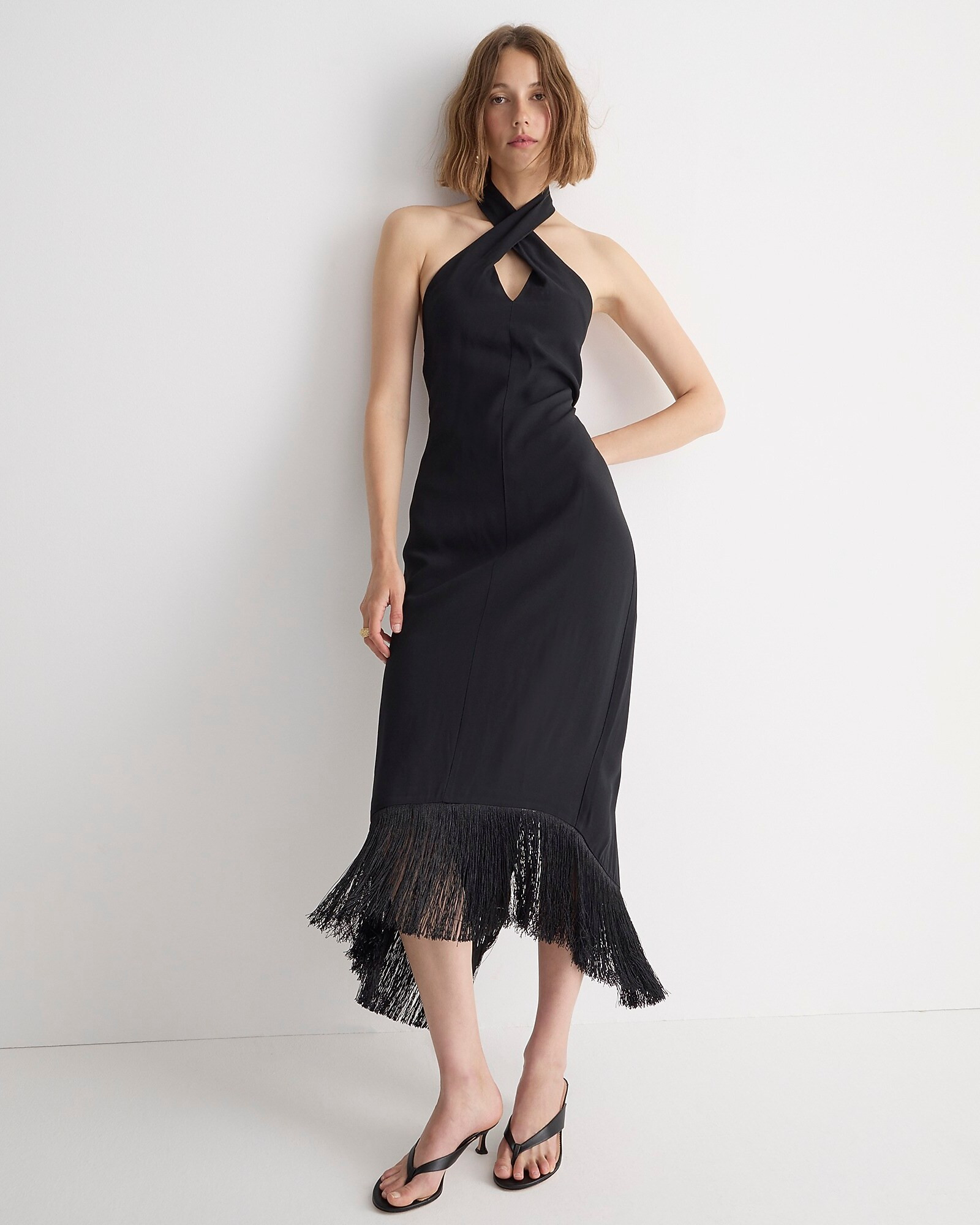 Collection halter-neck fringe-hem dress in crepe | J. Crew US