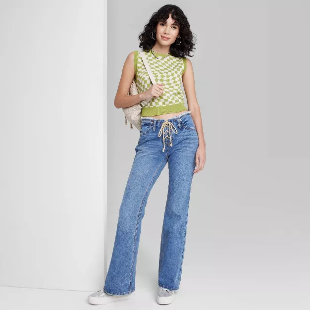 Women's Low-Rise Relaxed Lace-Up Flare Jeans - Wild Fable™ Medium Wash | Target