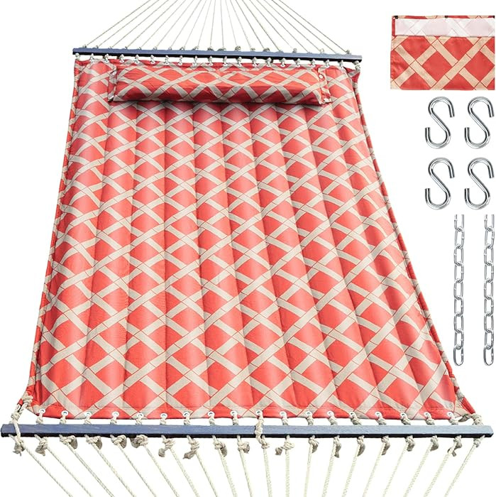 13 FT Tuscan Lattice Sienna/Taupe Quilted Hammock with Spreader Bars,Detachable Pillow and Chains... | Amazon (US)