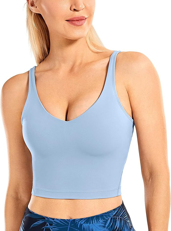 CRZ YOGA Women's Longline Sports Bra Wirefree Padded Yoga Bras Workout Running Crop Tank Tops | Amazon (US)