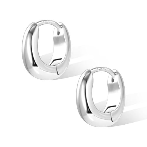 925 Sterling Silver Small Hoop Earrings for Women, Silver Chunky Wide Thick Hoop Earrings, Hypoallergenic Lightweight Square Cartilage Huggie Hoop Earrings Small Silver Chunky Earrings for Women Girls | Amazon (UK)
