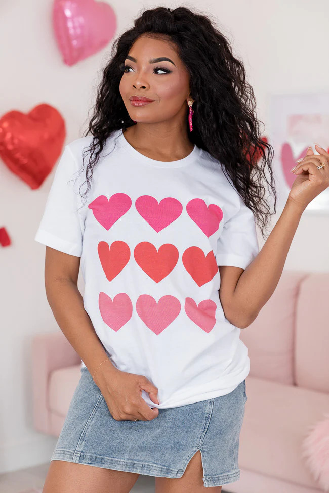 Hearts Multi White Bella Canvas Graphic Tee | Pink Lily