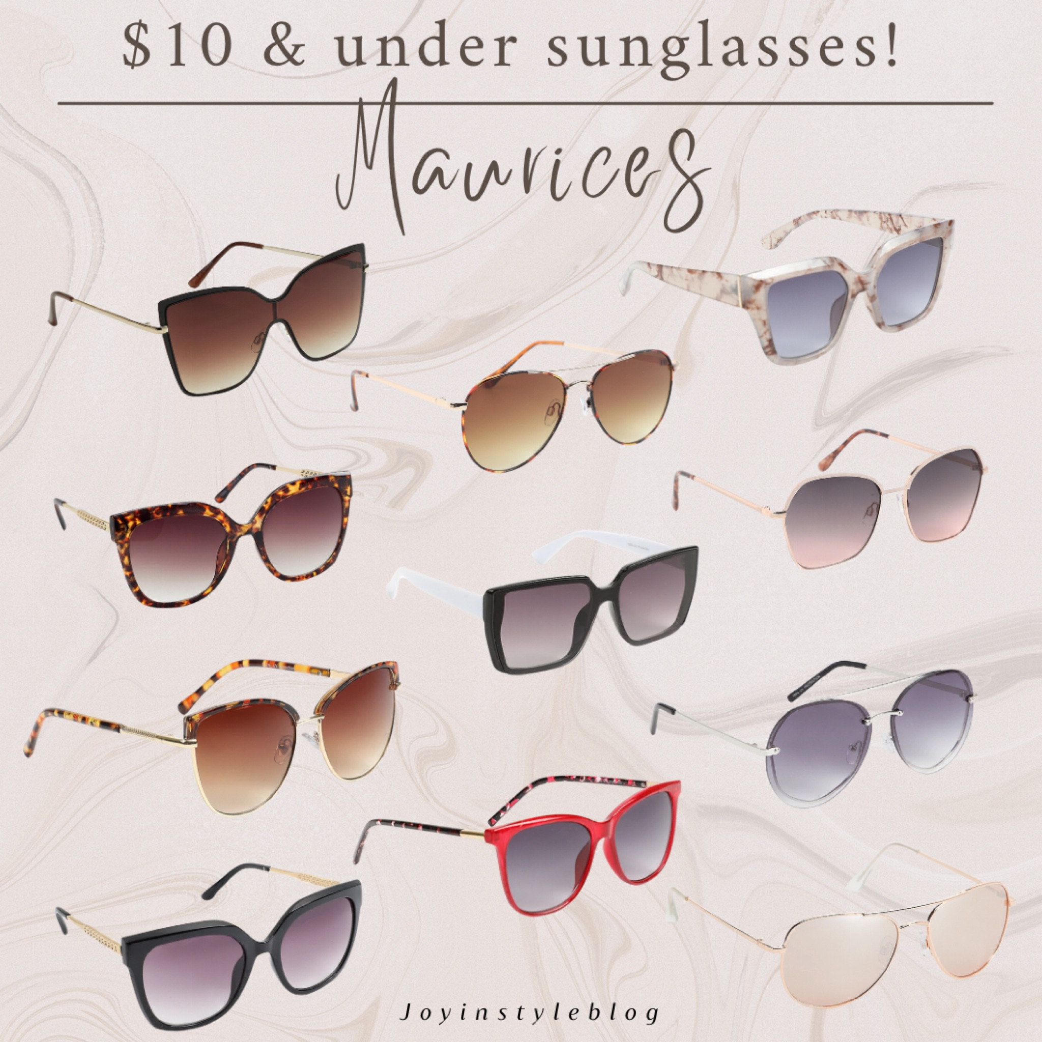$10 & under sunglasses / resort wear / vacation / Oversized Red Square Sunglasses / Rose Gold Aviator Sunglasses / Tortoise Cateye Sunglasses / 
Oversized White Square Sunglasses / Black Ombre Aviator Sunglasses / Gold Rectangular Sunglasses / Black Round Sunglasses / Oversized Brown Shield Sunglasses

#LTKfindsunder50 #LTKover40 #LTKtravel
