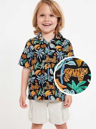 Printed Short-Sleeve Linen-Blend Camp Shirt for Toddler Boys | Old Navy (US)