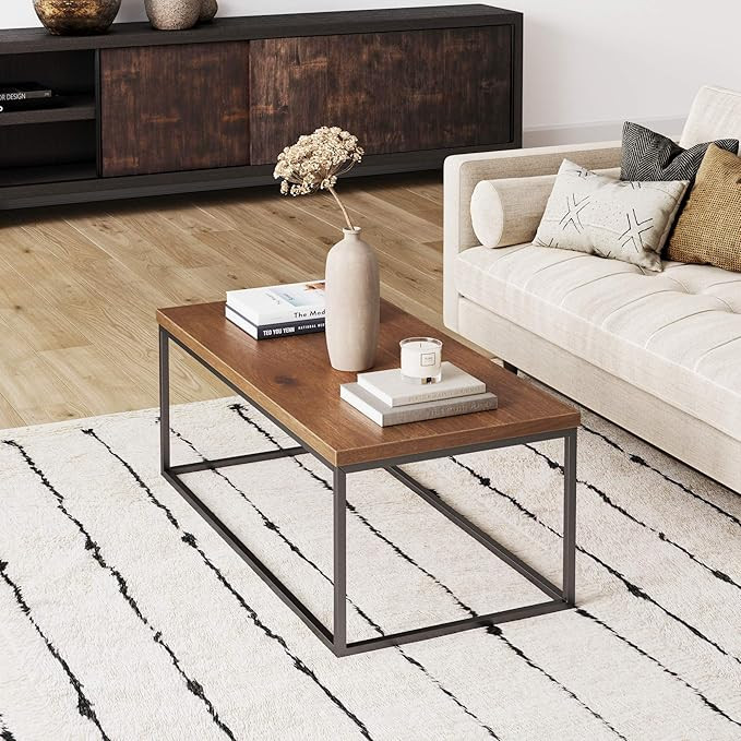 Nathan James Doxa Modern Industrial Coffee Table Wood in Walnut Acacia Veneer and Metal Rectangle... | Amazon (US)