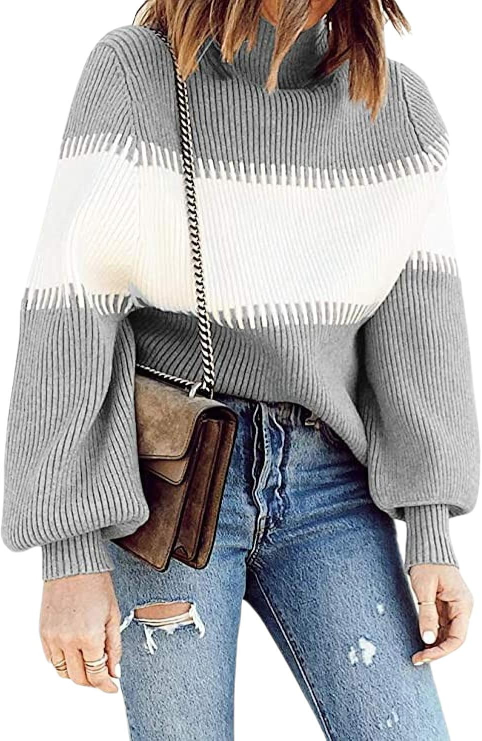 BROCHRY Women's New Winter 2020 Fashion Personality Red Sweater Knit Top High-Necked, Sawtooth Pa... | Amazon (US)