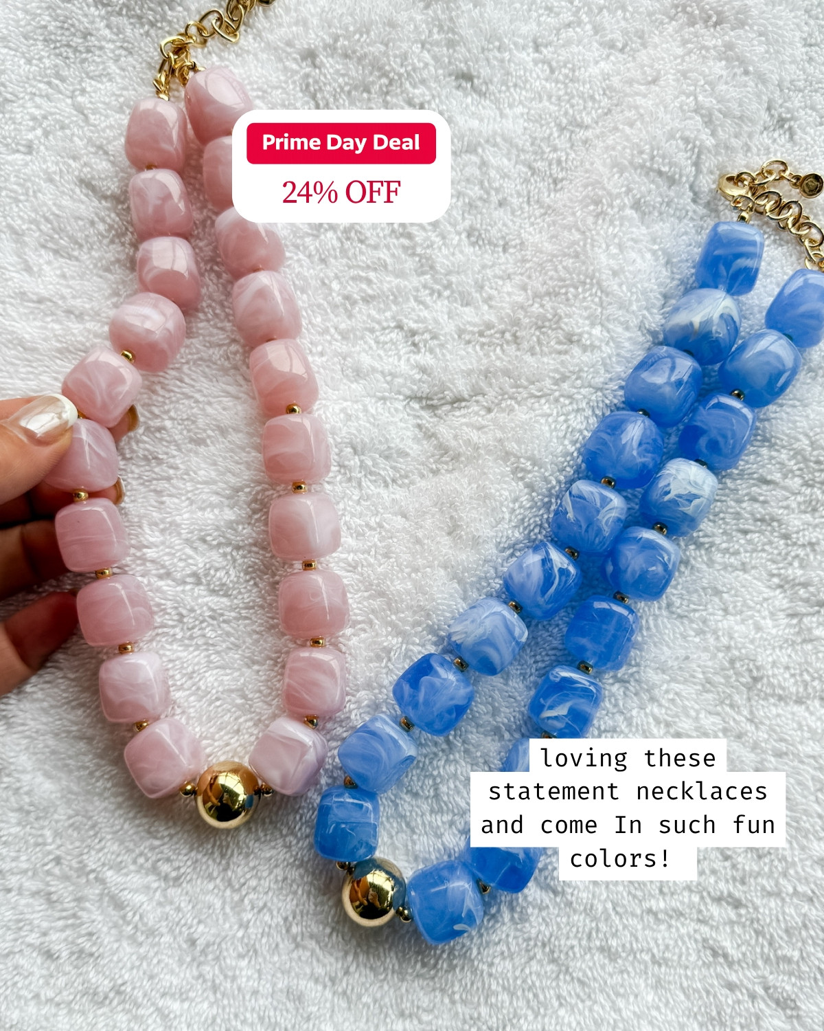 I have been trying the new chunky necklace trend and am loving how affordably they pull an outfit together.  Here are two beautiful option on DEAL right now for Prime Days.  Great time to try them for yourself! 

 #summertrend #summeraccessories #primedays2026 #LTKootd #LTKSeasonal #LTKOver40