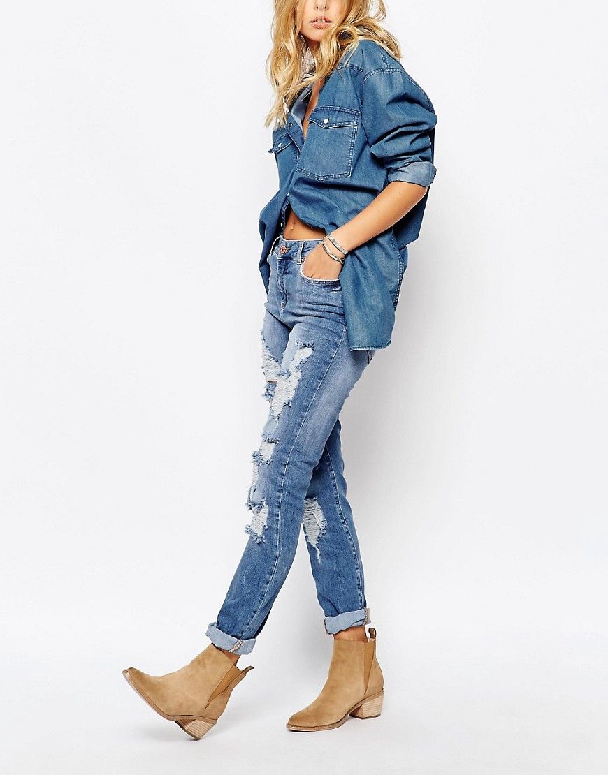 Noisy May Kim Loose Boyfriend Jean With Destroyed Detail | ASOS UK
