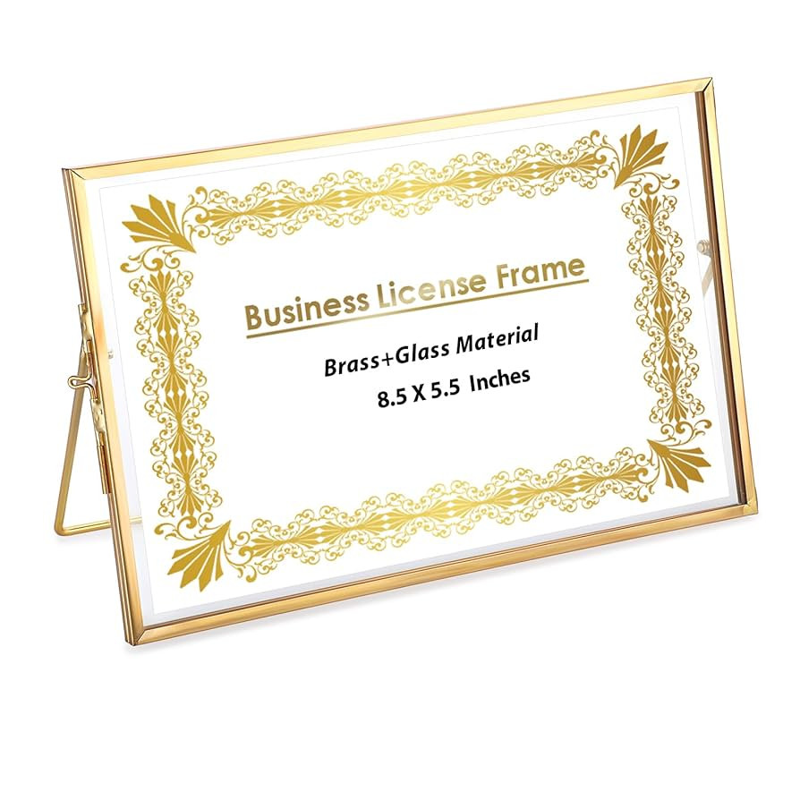 JUXYES Tabletop Business License Frame Brass License Certificate Display Frame, Double Glass Floa... | Amazon (US)