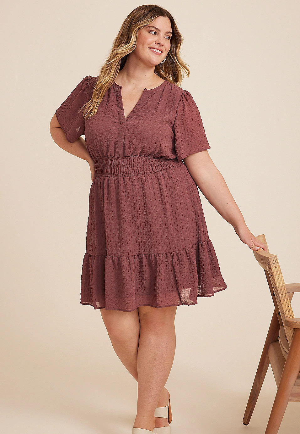 Plus Size Textured Notch Neck Mini Dress | Maurices