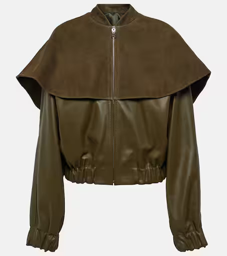 Suede-trimmed leather bomber jacket | Mytheresa (UK)