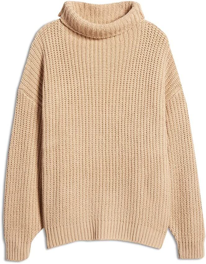 Womens Chunky Knit Pullover Drop Shoulder Long Sleeve Fashion Sweaters Jumper Tops | Amazon (US)