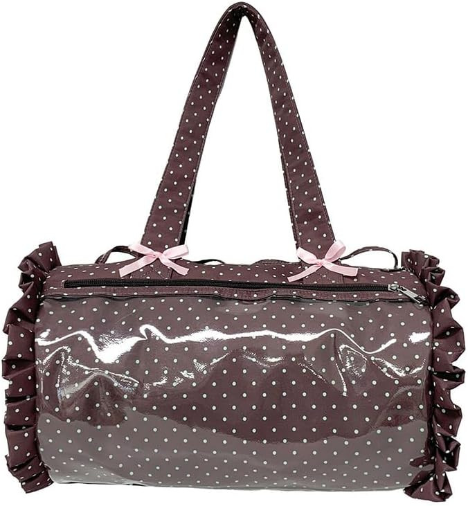 Kawaii Polka Dot Barrel Tote Bag, Cute Ruffle Trim Shoulder Bag with Pink Bow, Ita Purse Clear PV... | Amazon (US)