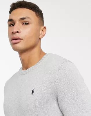 Polo Ralph Lauren player logo cotton knit jumper in grey marl | ASOS (Global)