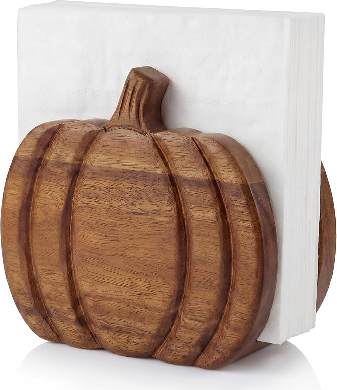 Havawish Wooden Pumpkin Napkin Holder for Table Fall Kitchen Pumpkin Decor Acacia Wood Neutral Ti... | Amazon (US)