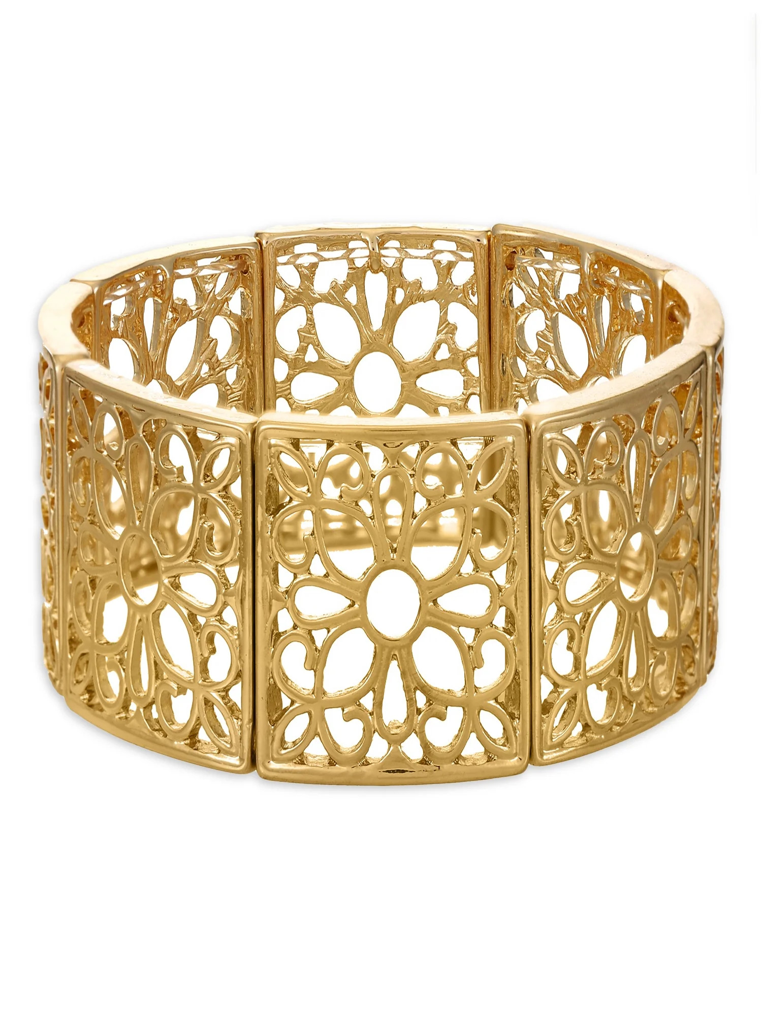 Time and Tru Women's Floral Openwork Gold Tone Stretch Bracelet | Walmart (US)