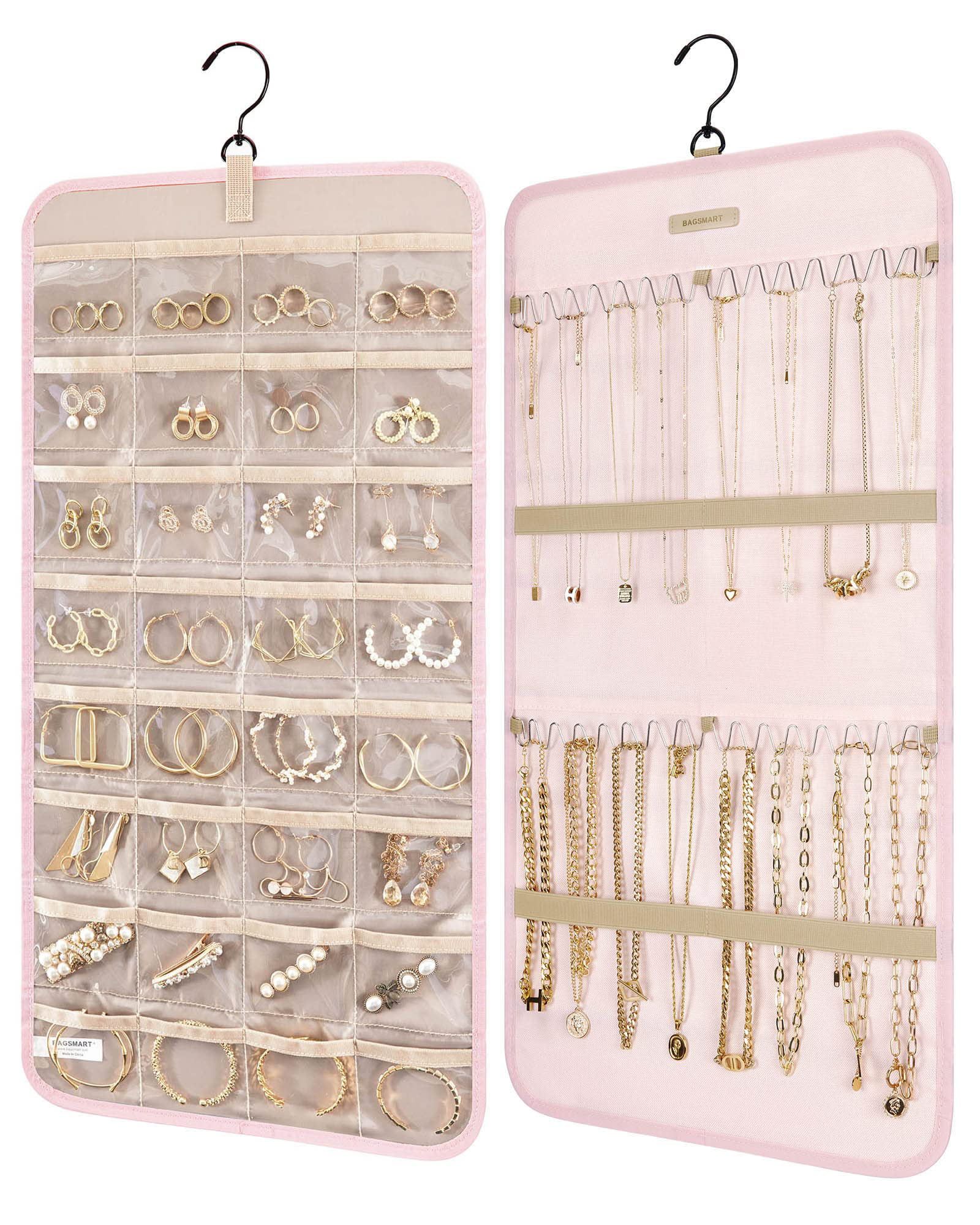 Hanging Jewelry Organizer Storage Roll with Hanger, Wall Mounted Necklace Holder Display Hanging ... | Walmart (US)