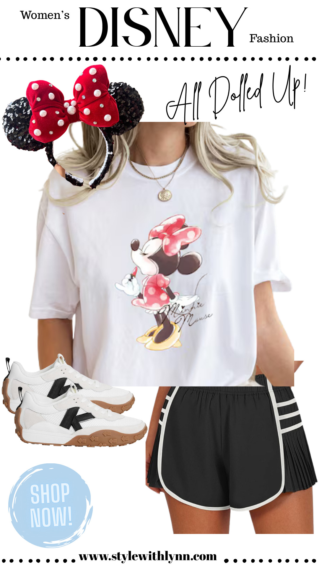 This Minnie Mouse-inspired look is perfect for your next park day or Disney-themed outing! From the graphic tee and pleated athletic shorts to the statement Kate Spade sneakers and sequin Minnie ears — it’s cute, comfy, and totally magical! 

💫 Perfect for: Disney World, Disneyland, or Disney Cruise


🛍️ Shop the full look on my LTK!

#DisneyOutfitInspo #MinnieMouseStyle #DisneyParksFashion #DisneyOOTD #LTKDisney #StyleWithLynn #DisneyVacationLooks #AllDolledUp 

 #LTKStyleTip #LTKTravel