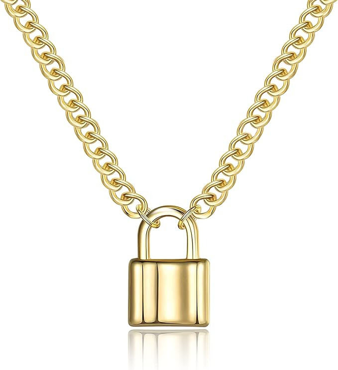 BOUTIQUELOVIN Gold Pendant Necklace for Women | Lock Key Pendant Necklaces | Gold Layered Necklac... | Amazon (US)