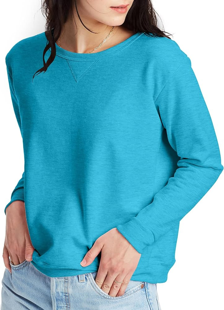 Hanes Women's Ecosmart V-Notch Crewneck Sweatshirt, Fleece Pullover Sweatshirt For Women | Amazon (US)