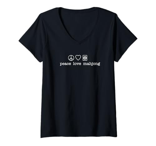 Womens Peace Love Mahjong V-Neck T-Shirt | Amazon (US)