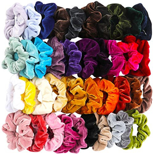 40 Pcs Hair Scrunchies Velvet Elastic Hair Bands Scrunchy Hair Ties Ropes Scrunchie for Women or Girls Hair Accessories - 40 Assorted Colors | Amazon (US)